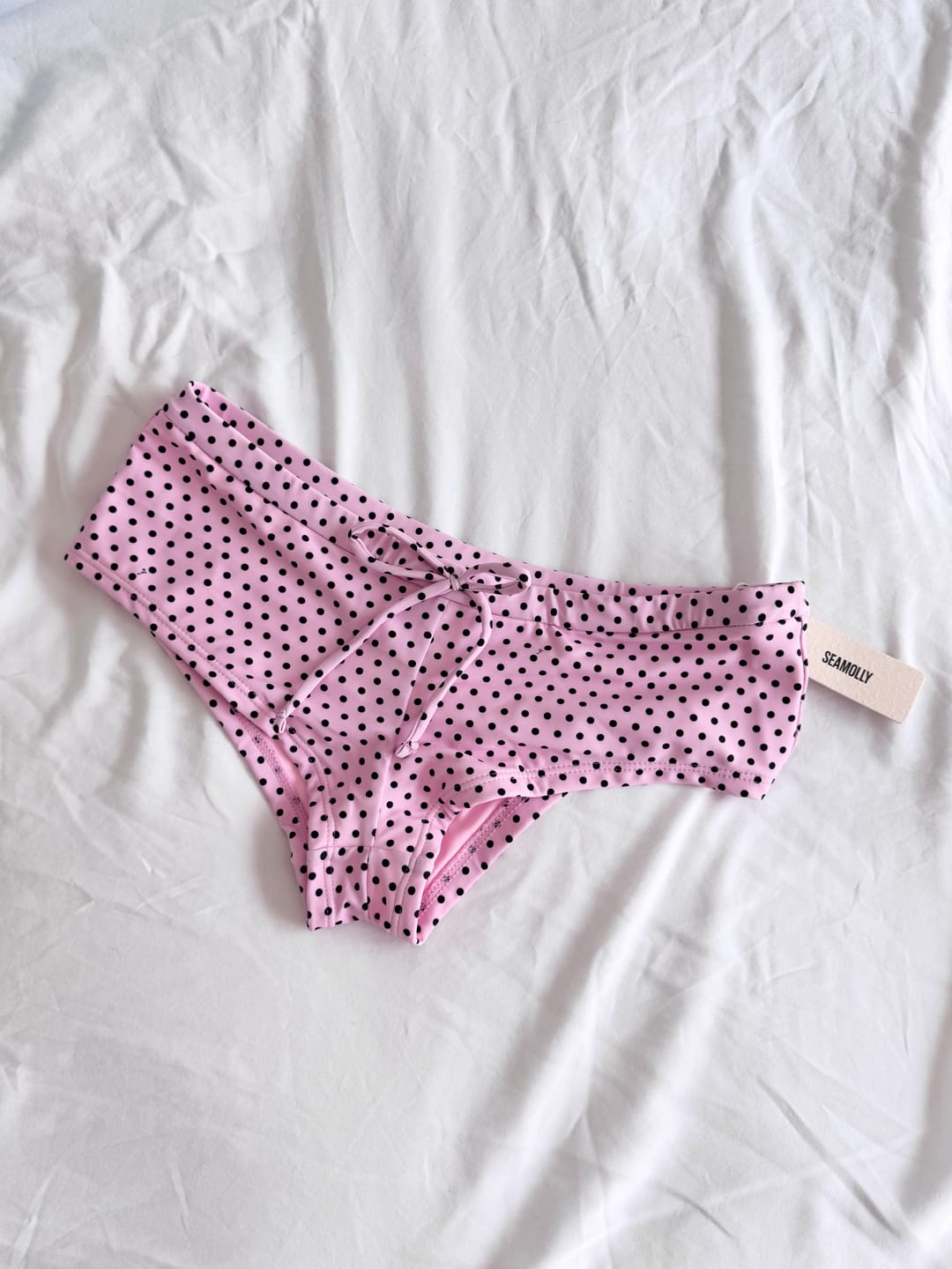 Customer photo review of Seamolly Polka Dots Bowknot Low Rise Beach Swim Bottom Boyshorts