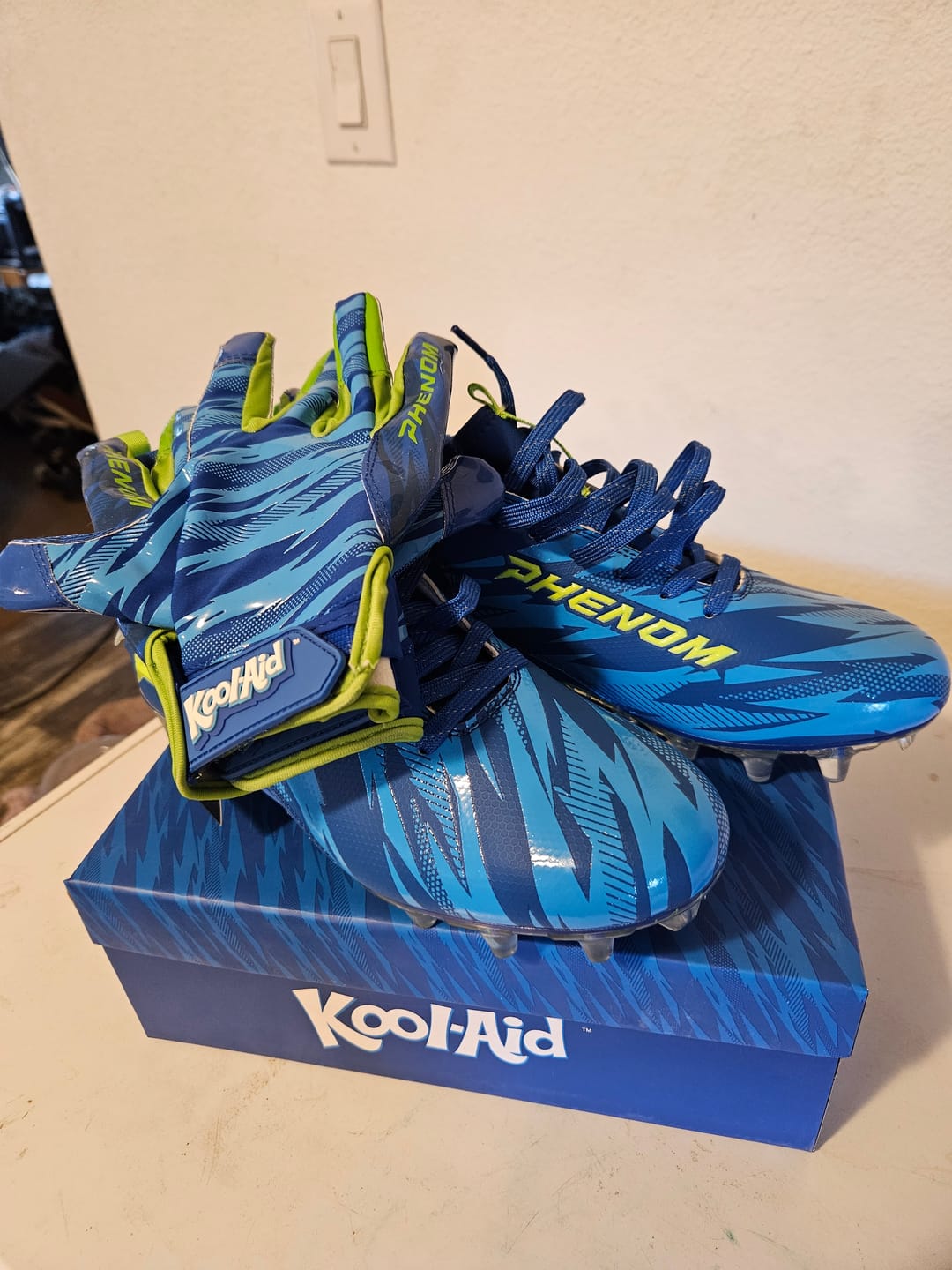 Customer photo review of Kool-Aid 'Great Bluedini' Football Cleats - Quantum Speed by Phenom Elite