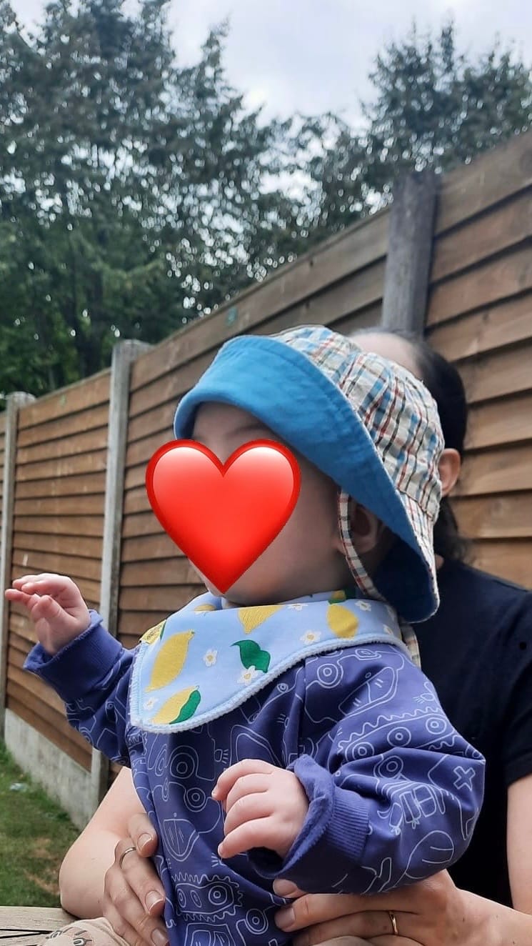 Customer photo review of Checked Seersucker Reversible Sunhat