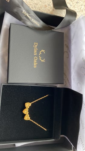 Customer photo review of Amo Heart Triple Bead Necklace in Gold