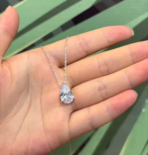 Customer photo review of Orelia Pear Cut Moissanite Silver Pendant Necklace