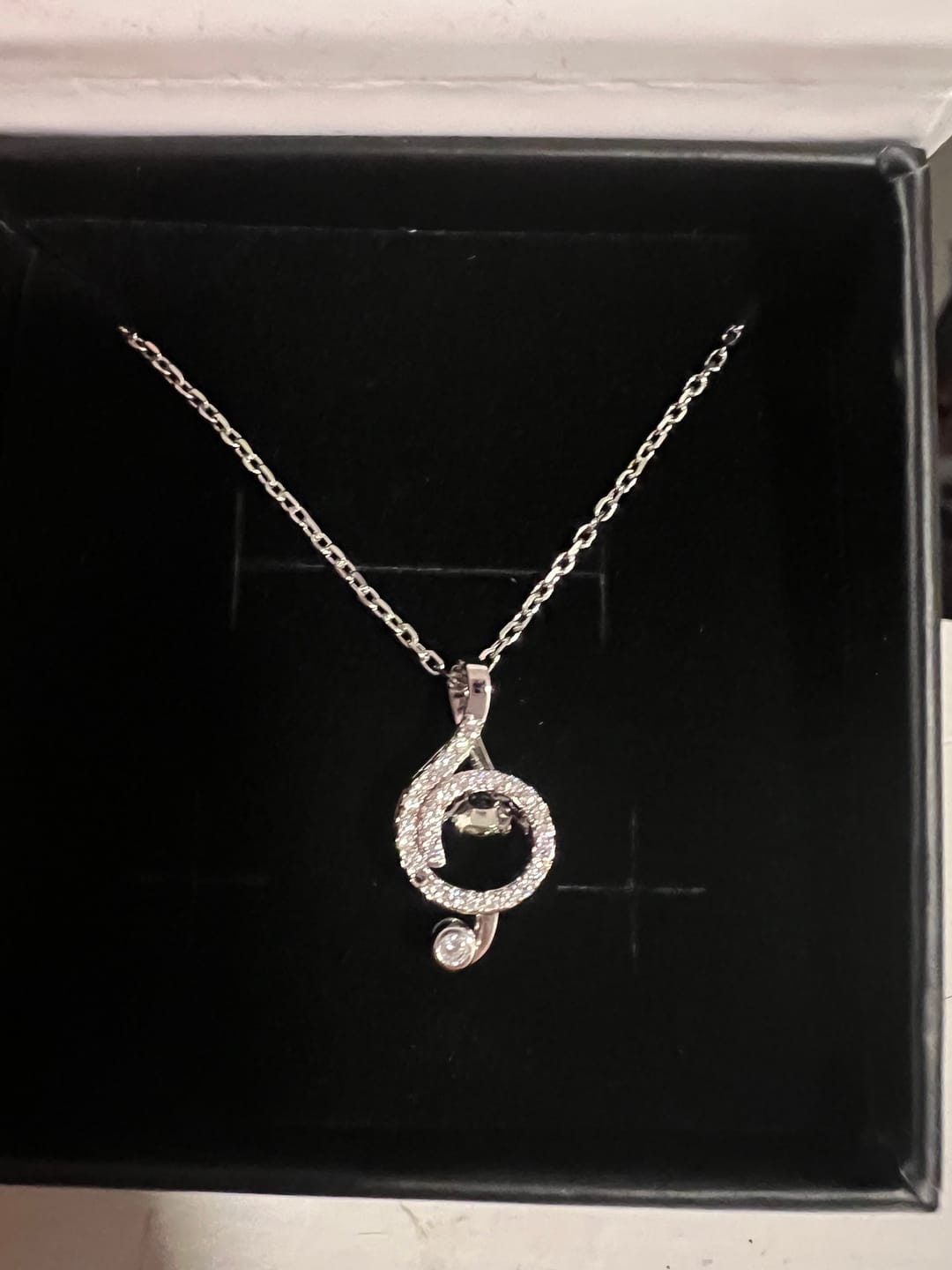 Customer photo review of Jolene 18k White Gold Plated G-Clef Dancing Pendant Necklace with Swarovski Crystals
