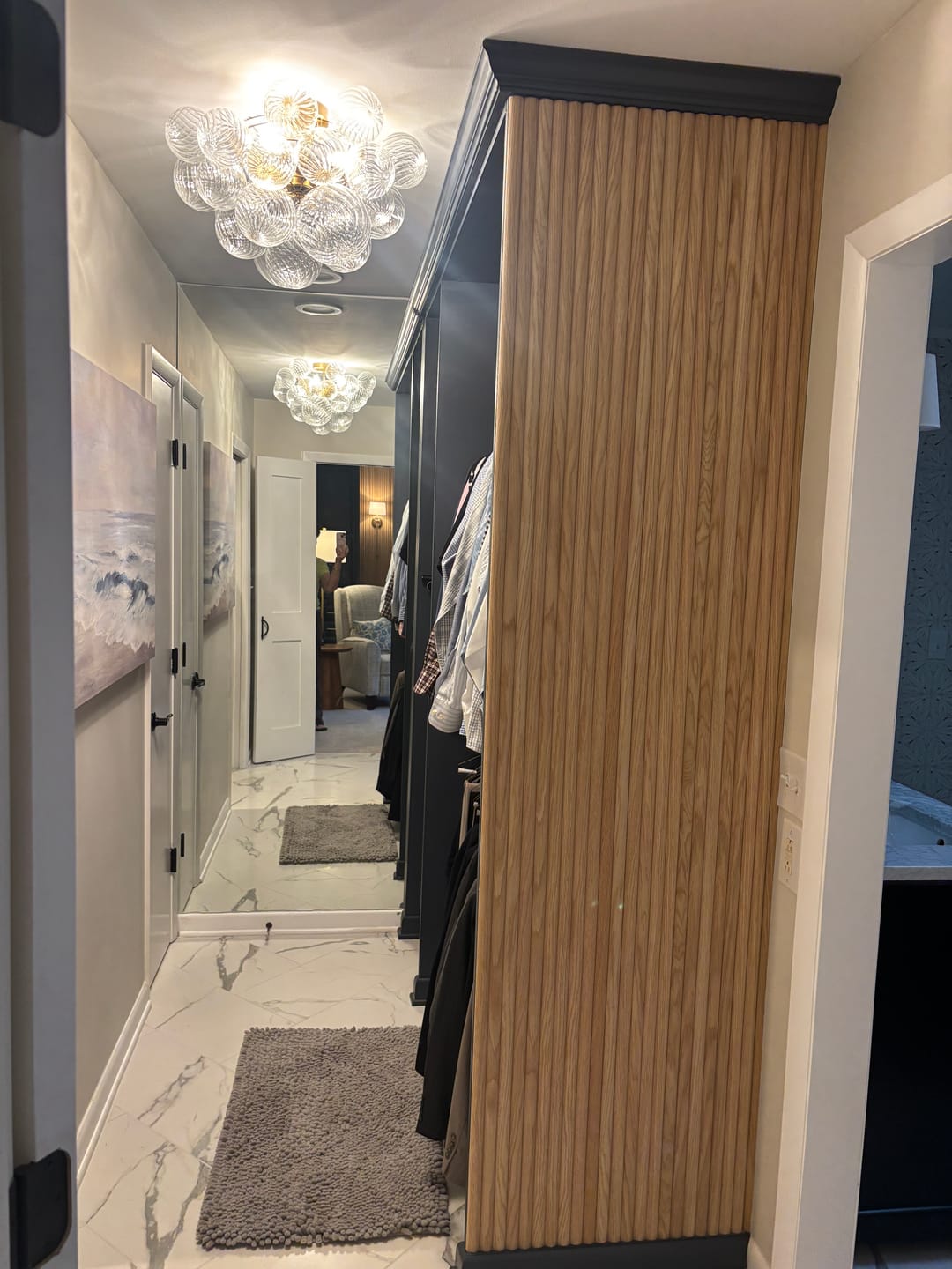 Customer photo review of 3-Light Cluster Ribbed Glass Bubble Semi Flush Chandelier