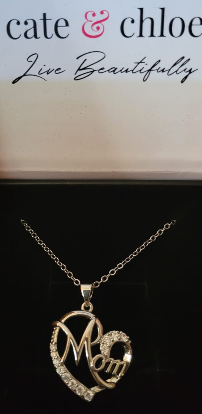 Customer photo review of Persephone 18k White Gold Plated Mom Heart Pendant Necklace with Simulated Diamond Crystals