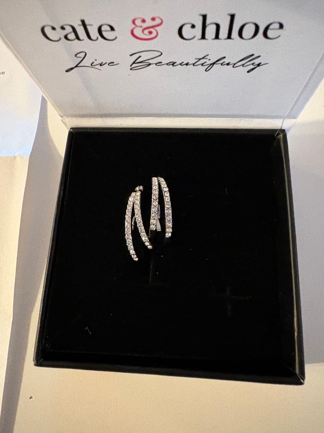 Customer photo review of Corina 18k White Gold Plated 20mm Hoop Earrings with Swarovski Crystals
