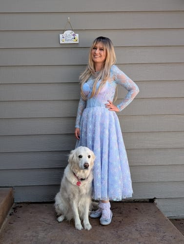 Customer photo review of Corset V Neck Sky Blue Lavender Floral  Midi Dress
