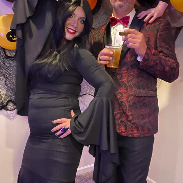 Customer photo review of Morticia Puddle Train Gown Dress