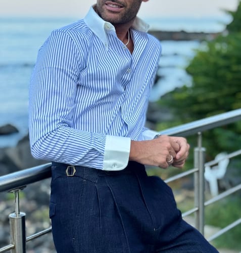 Customer photo review of Men's Vintage Business Casual Striped Shirt