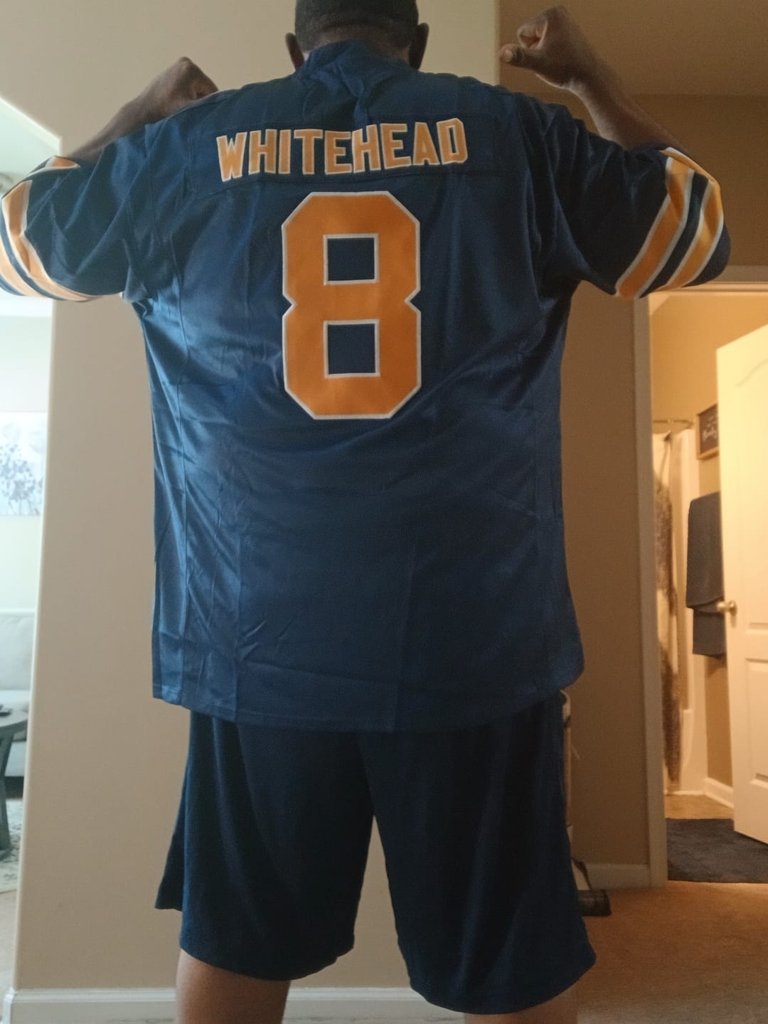 Customer photo review of Custom Navy Yellow-White Personalized Classic Authentic Football Jersey