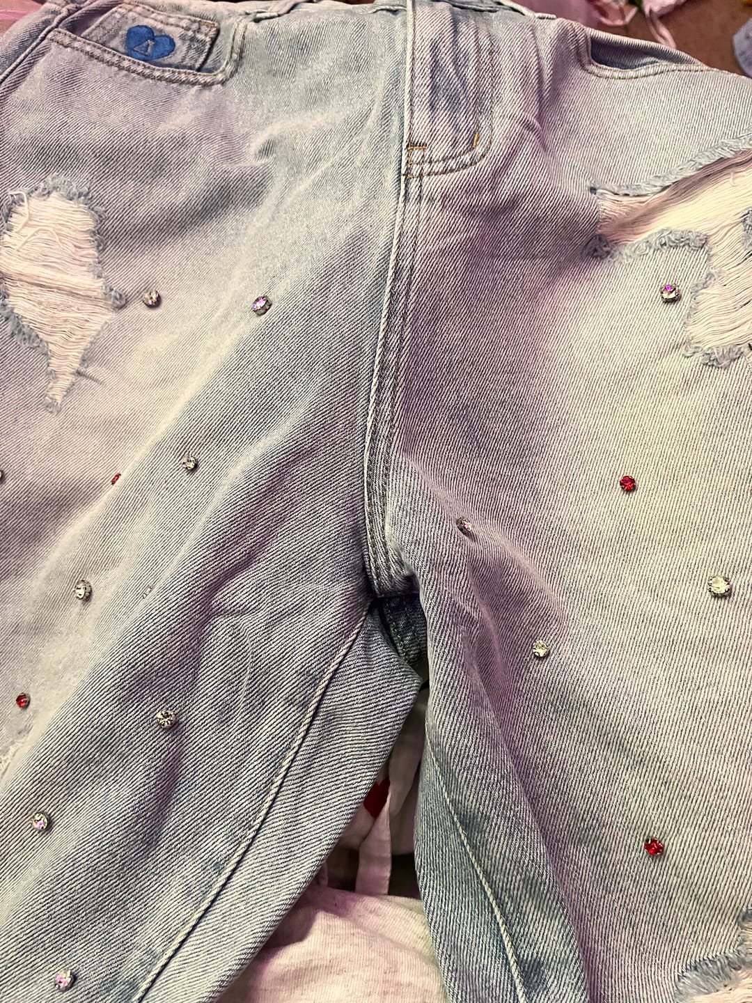 Customer photo review of Aelfric Eden Rhinestone Application Jorts