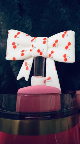 Customer photo review of Cherries 3D Bow Straw Topper *Hydroprinted*
