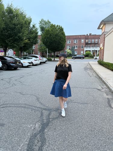 Customer photo review of Becky Denim Flare Skirt
