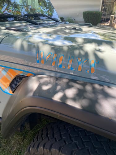 Customer photo review of Orange and Blue Plaid Fender Inserts (set of 2)
