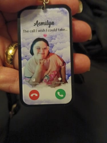 Customer photo review of The Call I Wish I Could Take Memorial Sympathy Gift Remembrance Keepsake Photo Personalized Acrylic Keychain