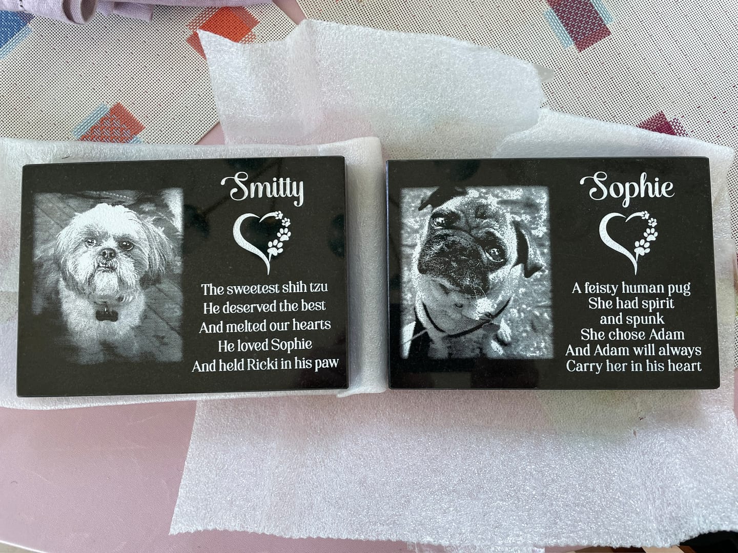 Customer photo review of Outdoor Personalized Dog Memorial Plaque You Left Pawprints On My Heart Personalized Outdoor Plaque