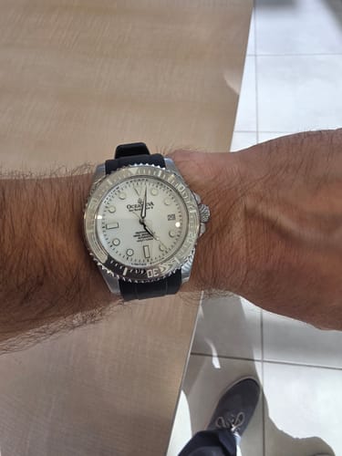 Customer photo review of Oceaneva Mens Deep Marine Explorer II Damascus Steel Watch White Dial Black Strap