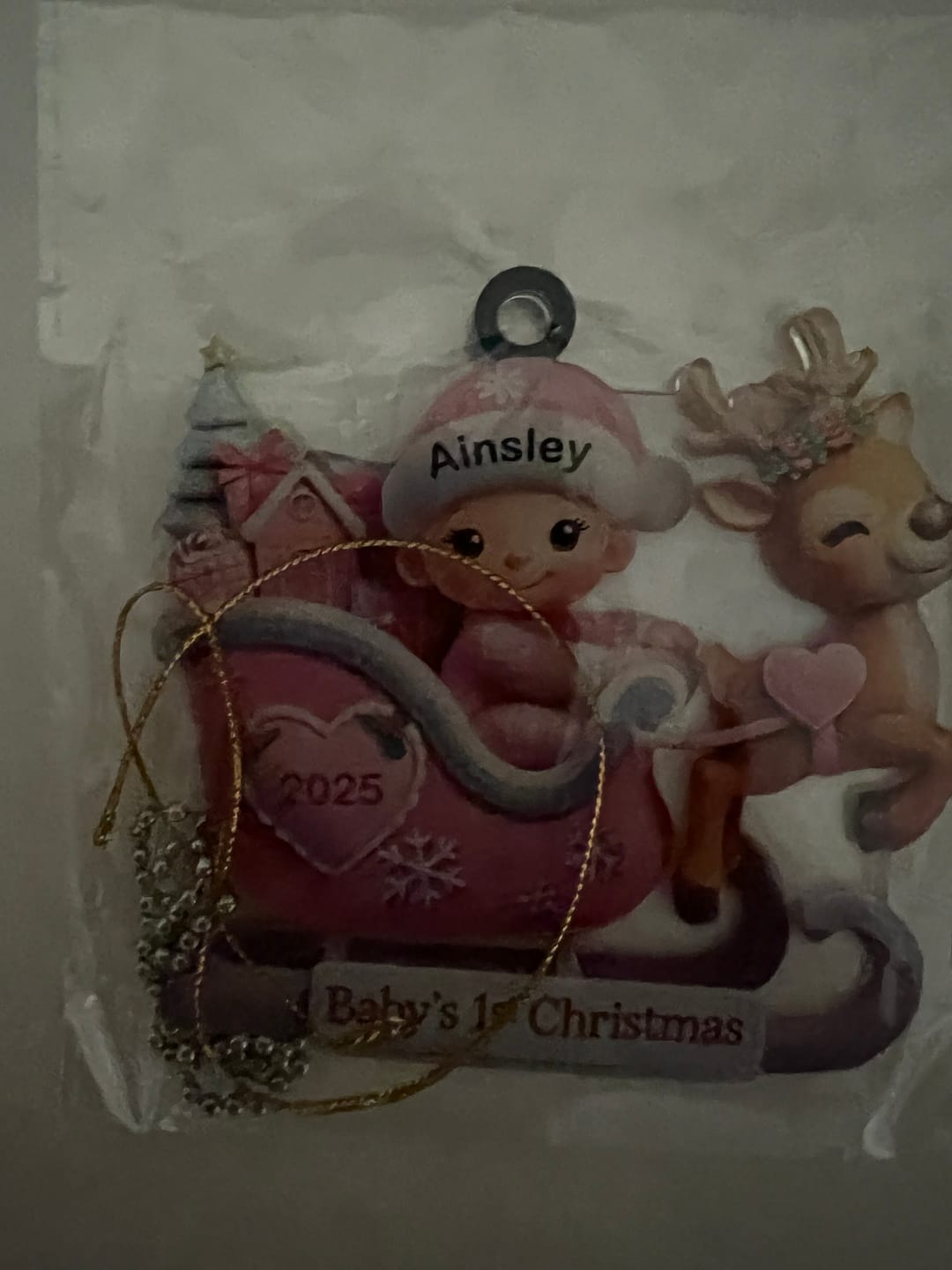 Customer photo review of Baby First Christmas Newborn On Sleigh Keepsake Personalized Acrylic Ornament