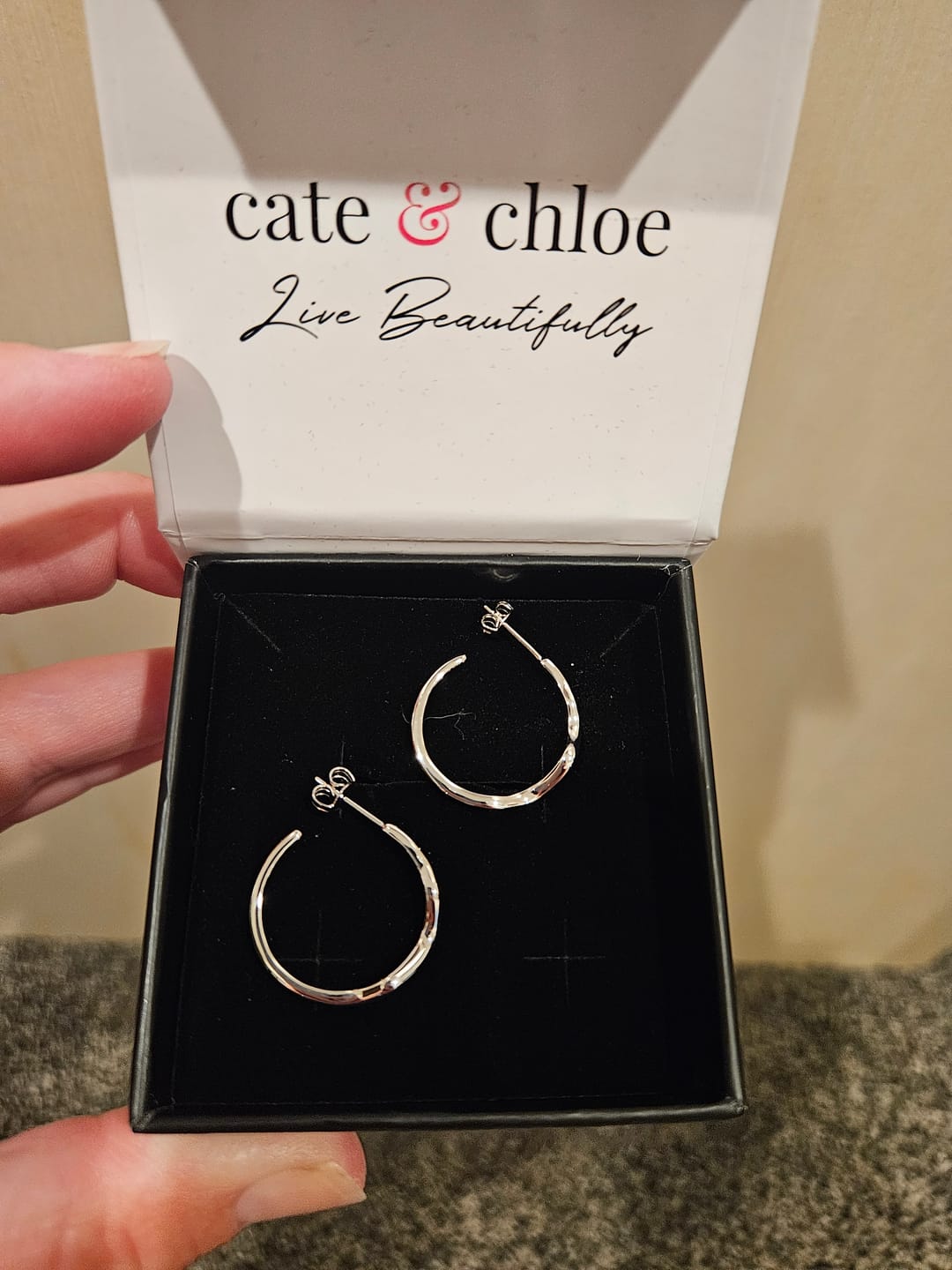 Customer photo review of Serena 18k White Gold Plated 22mm Wavy Hoop Earrings