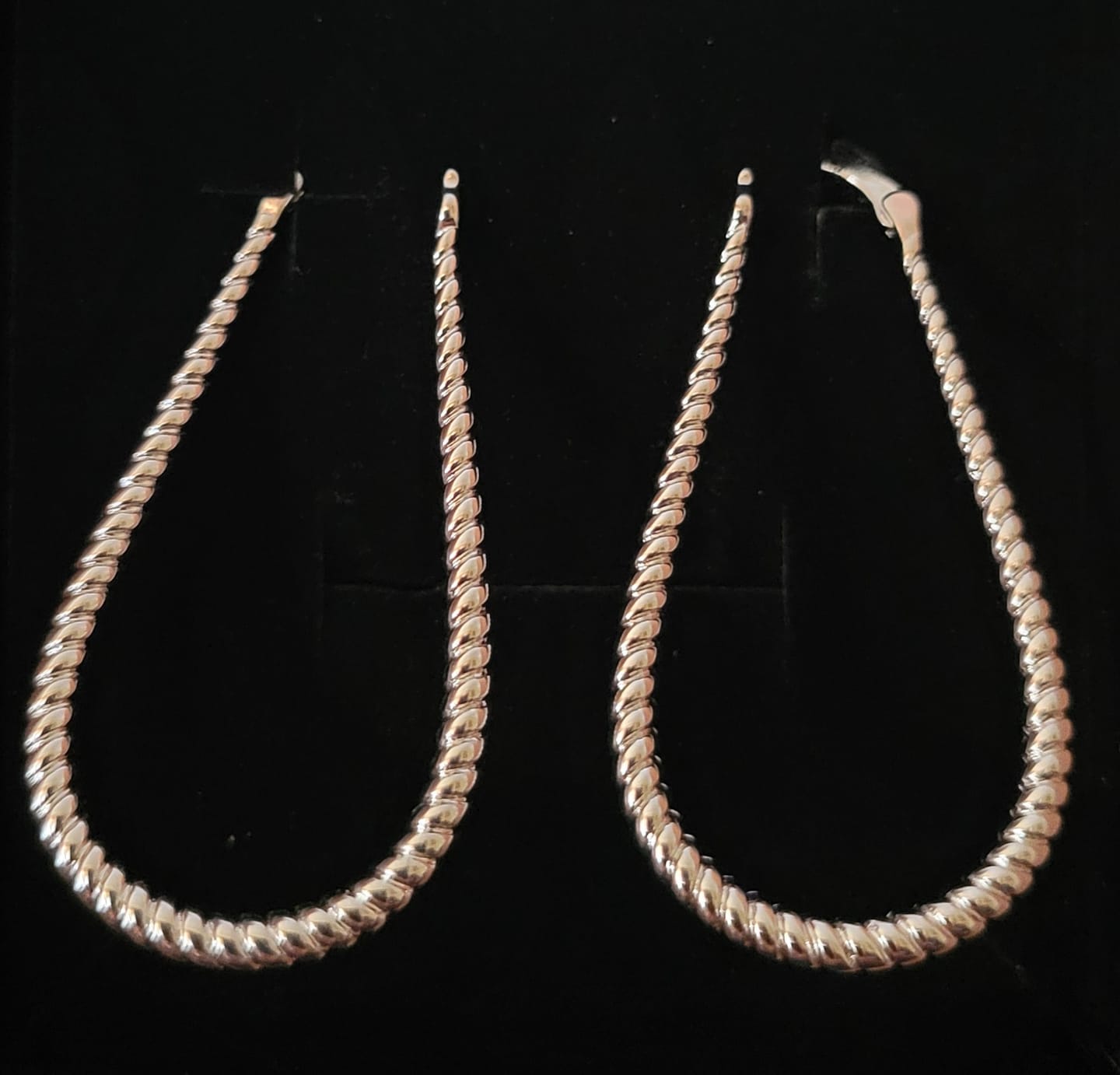Customer photo review of Angelica 18k White Gold Plated 45mm Twisted U-Shaped Hoop Earrings
