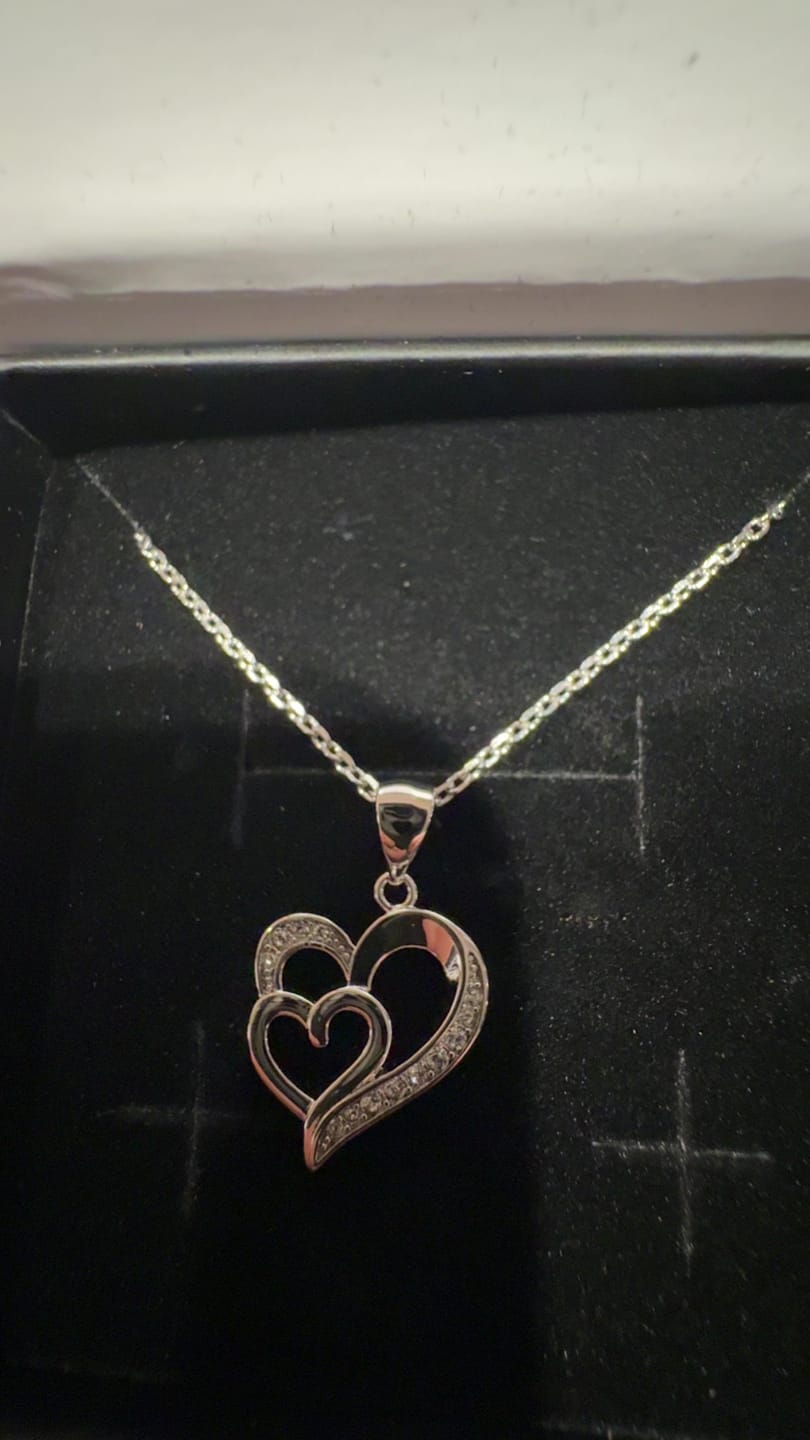 Customer photo review of Jennifer 18k White Gold Plated Double Heart Necklace with Swarovski Crystals