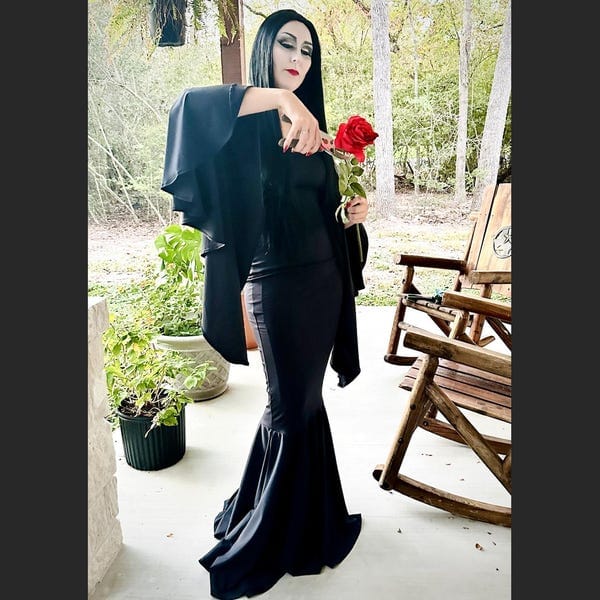 Customer photo review of Morticia Puddle Train Gown Dress