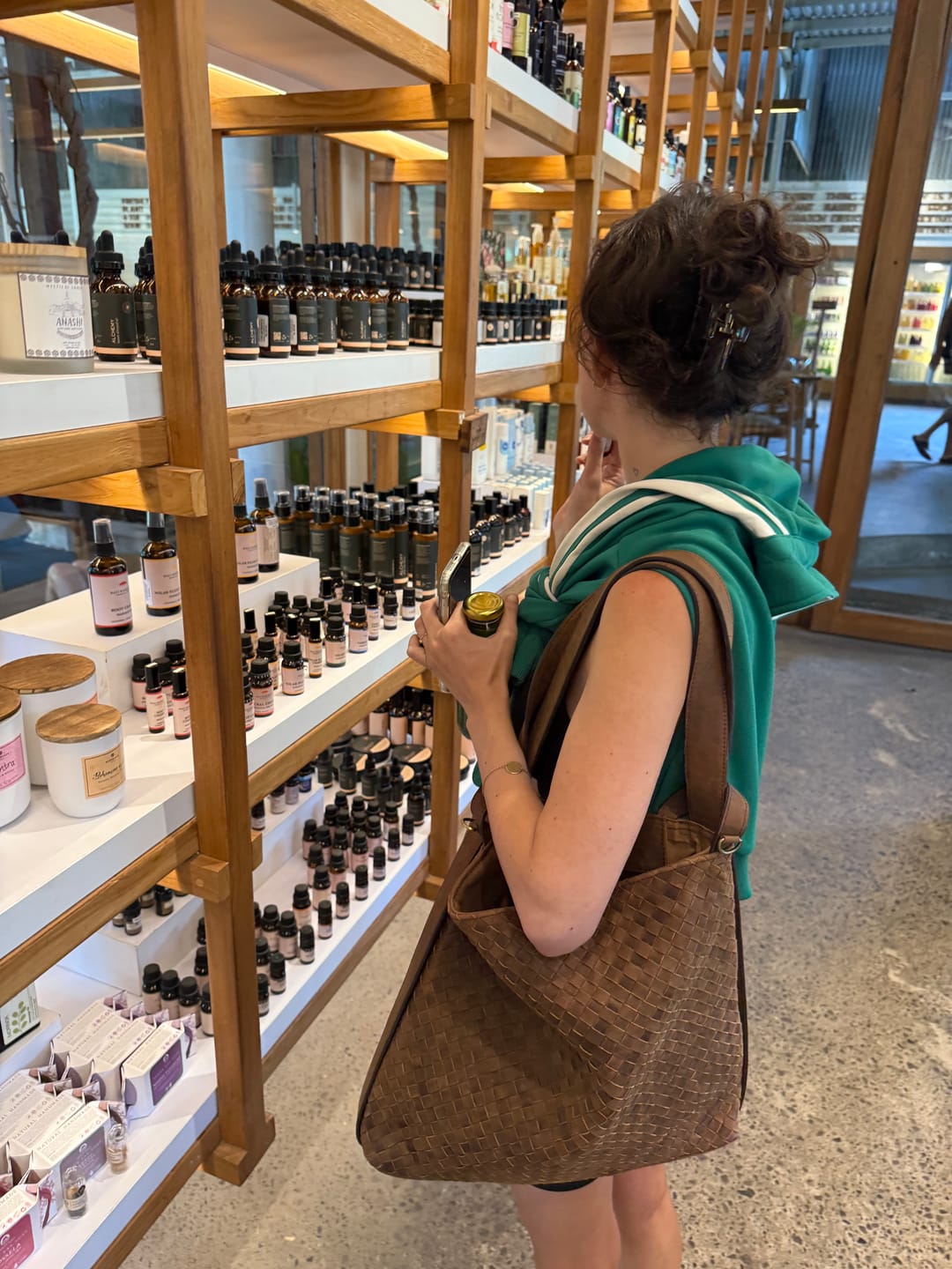 Customer photo review of Woven Evra Tote - Saddle (Dark)