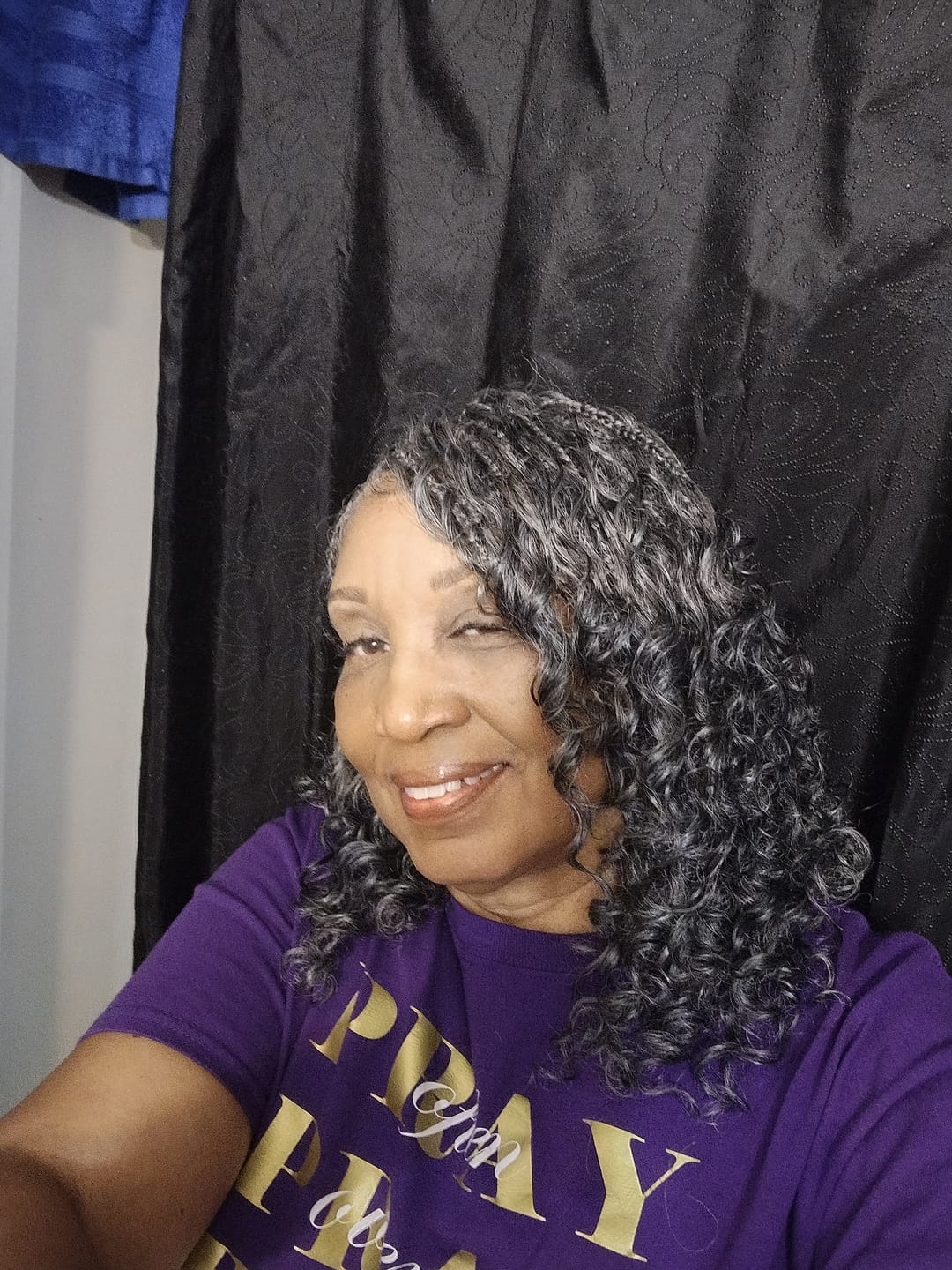 Customer photo review of Kiki - Salt & Pepper 16" Swiss HD Full Lace Lightweight Boho Braided Wig (Human Hair & Synthetic Blend Curls)