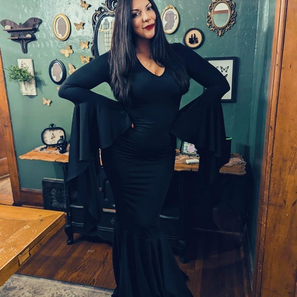 Customer photo review of Morticia Puddle Train Gown Dress