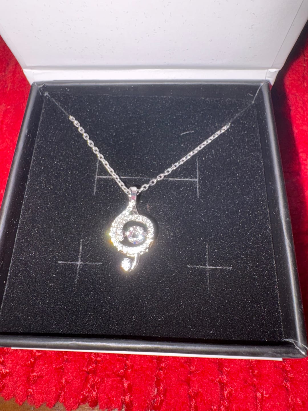 Customer photo review of Jolene 18k White Gold Plated G-Clef Dancing Pendant Necklace with Swarovski Crystals