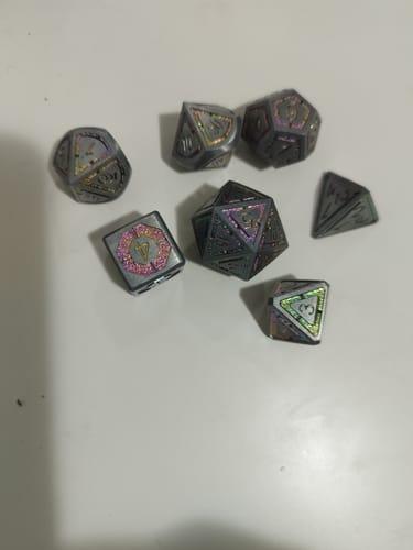 Customer photo review of URWizards D&D Metal Dice Set Dwarf Plating Small Size