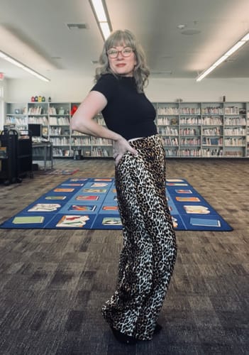 Customer photo review of Vacation Pants in Leopard Crepe - Vixen by Micheline Pitt