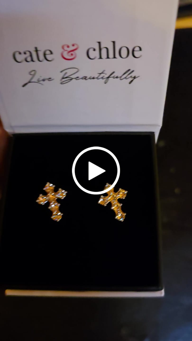 Customer video review of Marissa 18k White Gold Plated Cross Stud Earrings with Swarovski Crystals