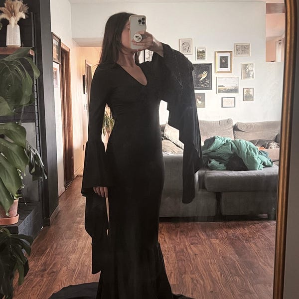 Customer photo review of Morticia Puddle Train Gown Dress