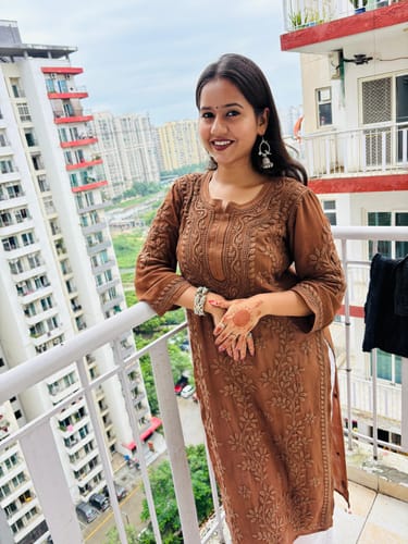 Customer photo review of Mehr Chocolate Brown Viscose Georgette kurta