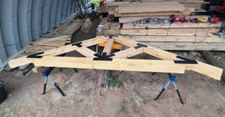 Customer photo review of 4 inch truss plate set for 6 inch beams - King post with diagonals - overhang ends - square