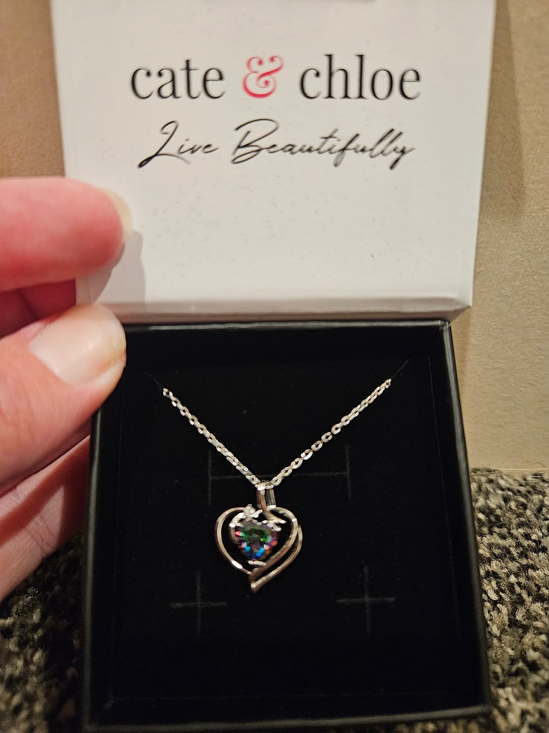 Customer photo review of Regina 18k White Gold Plated Blue Heart Necklace with Swarovski Crystals