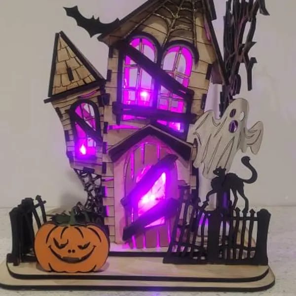 Customer photo review of Halloween house scene lamp laser cut svg file