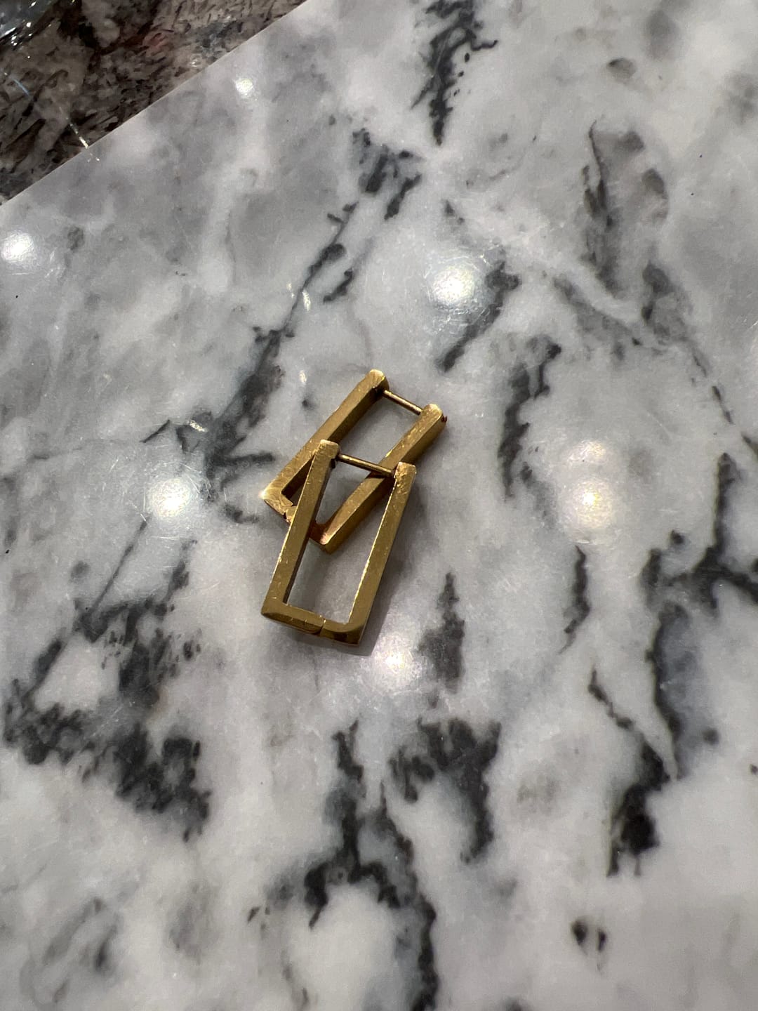 Customer photo review of Gold Rectangle Hoop Earrings