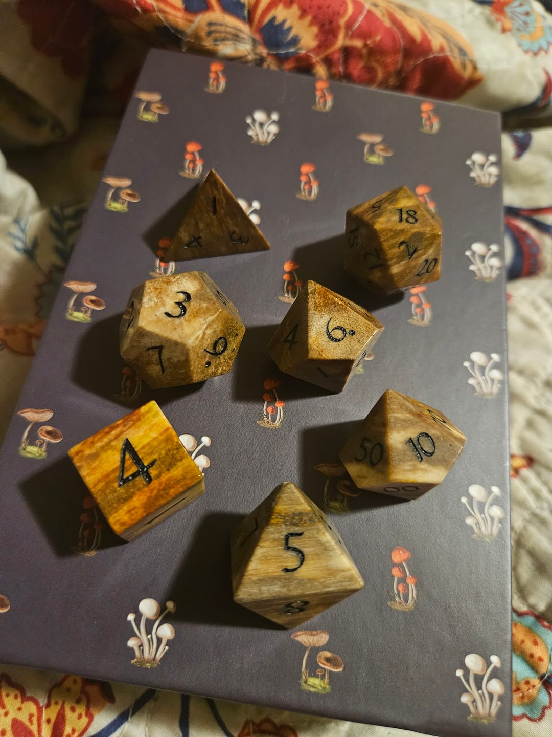 Customer photo review of URWizards D&D Petrified Wood Gemstone Engraved Dice Set(Limited edition)