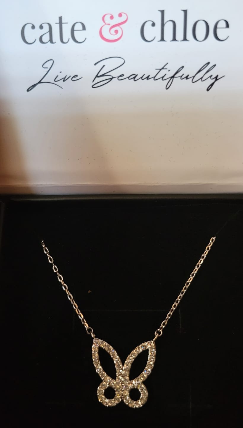 Customer photo review of Maxine 18k White Gold Plated Butterfly Necklace with Swarovski Crystals