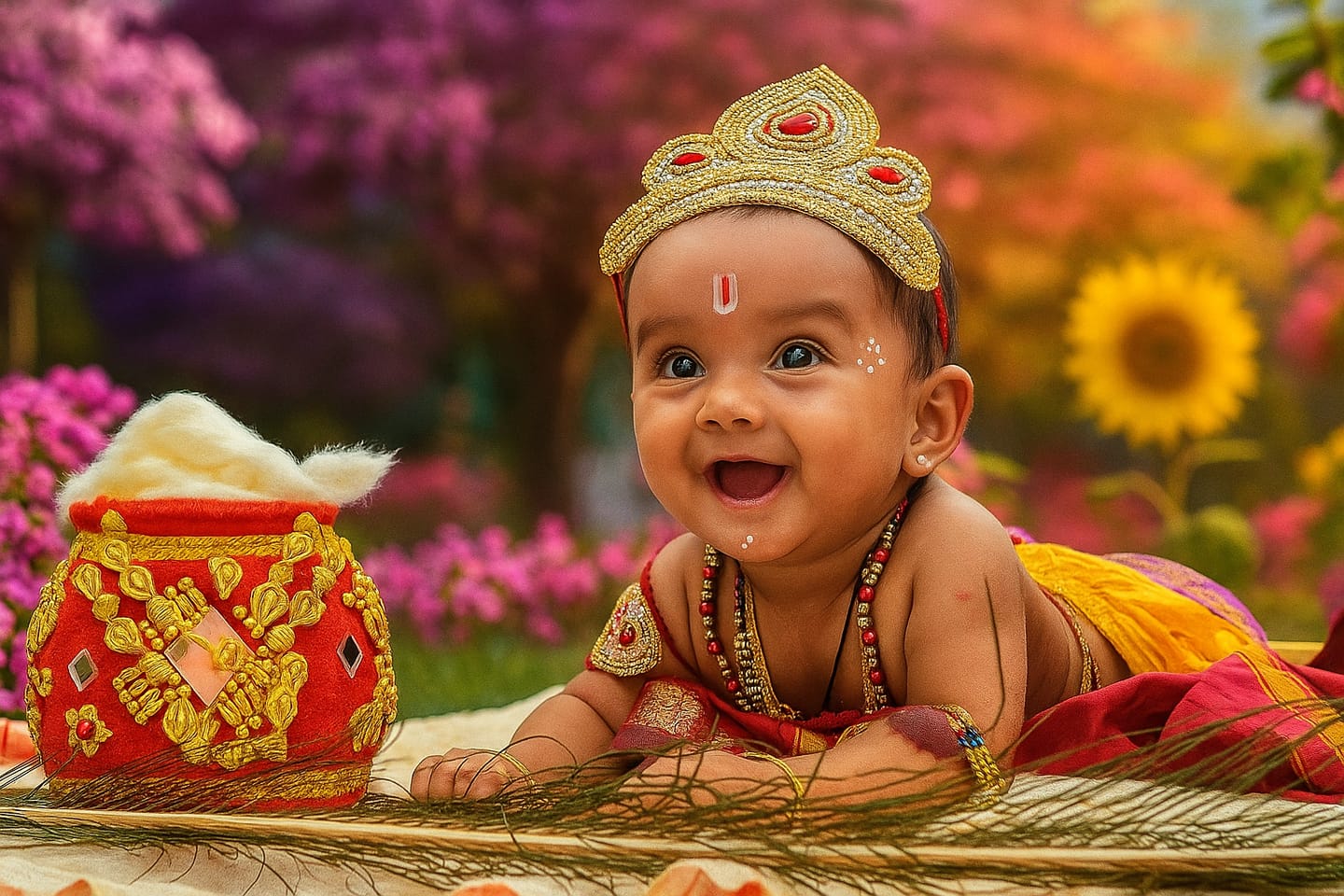 Customer photo review of Assorted Krishna Dress Set for Baby Boy | Janmashtami dress | Krishna dress for newborn | Mix color dhoti