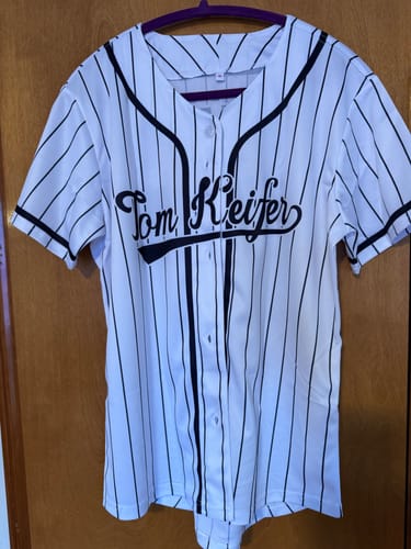 Customer photo review of Custom White Black Stripe Fashion Design Full Button Authentic Baseball Jersey