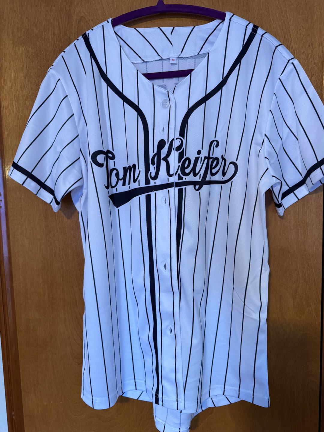 Customer photo review of Custom White Black Stripe Fashion Design Full Button Authentic Baseball Jersey