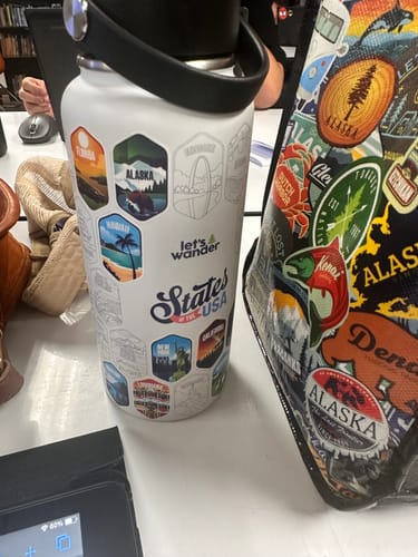 Customer photo review of Lets Wander™ 50 States Of The USA Water Bottle + Stickers