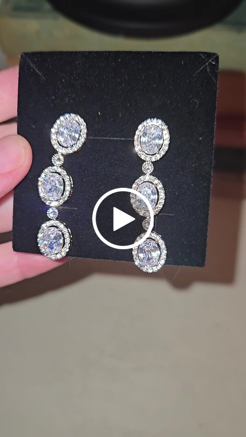 Customer video review of Lorraine 18k White Gold Plated Dangle Earrings with Simulated Diamond Crystals