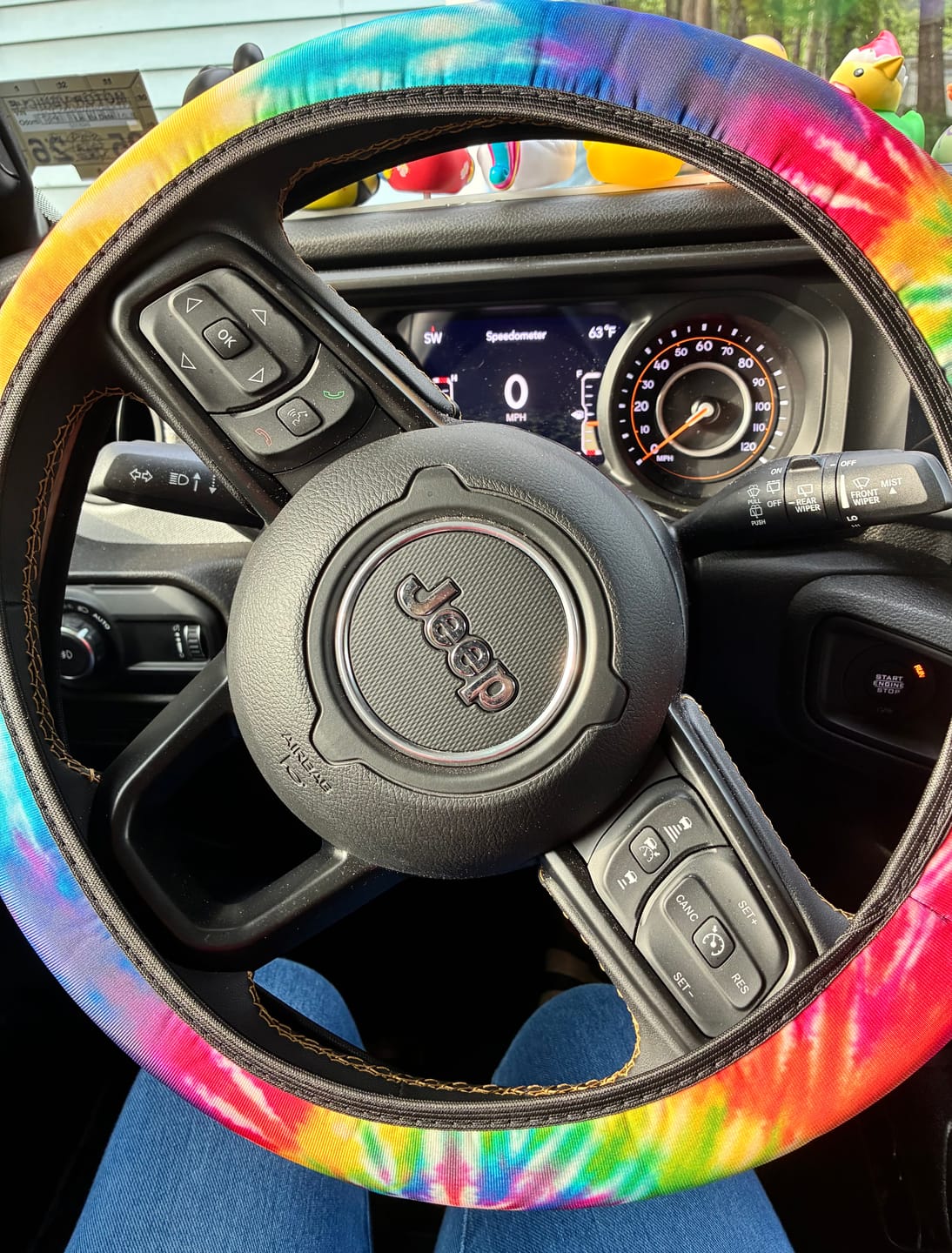Customer photo review of Jeep Girl Tie Dye Mandala Automotive Steering Wheels Cover
