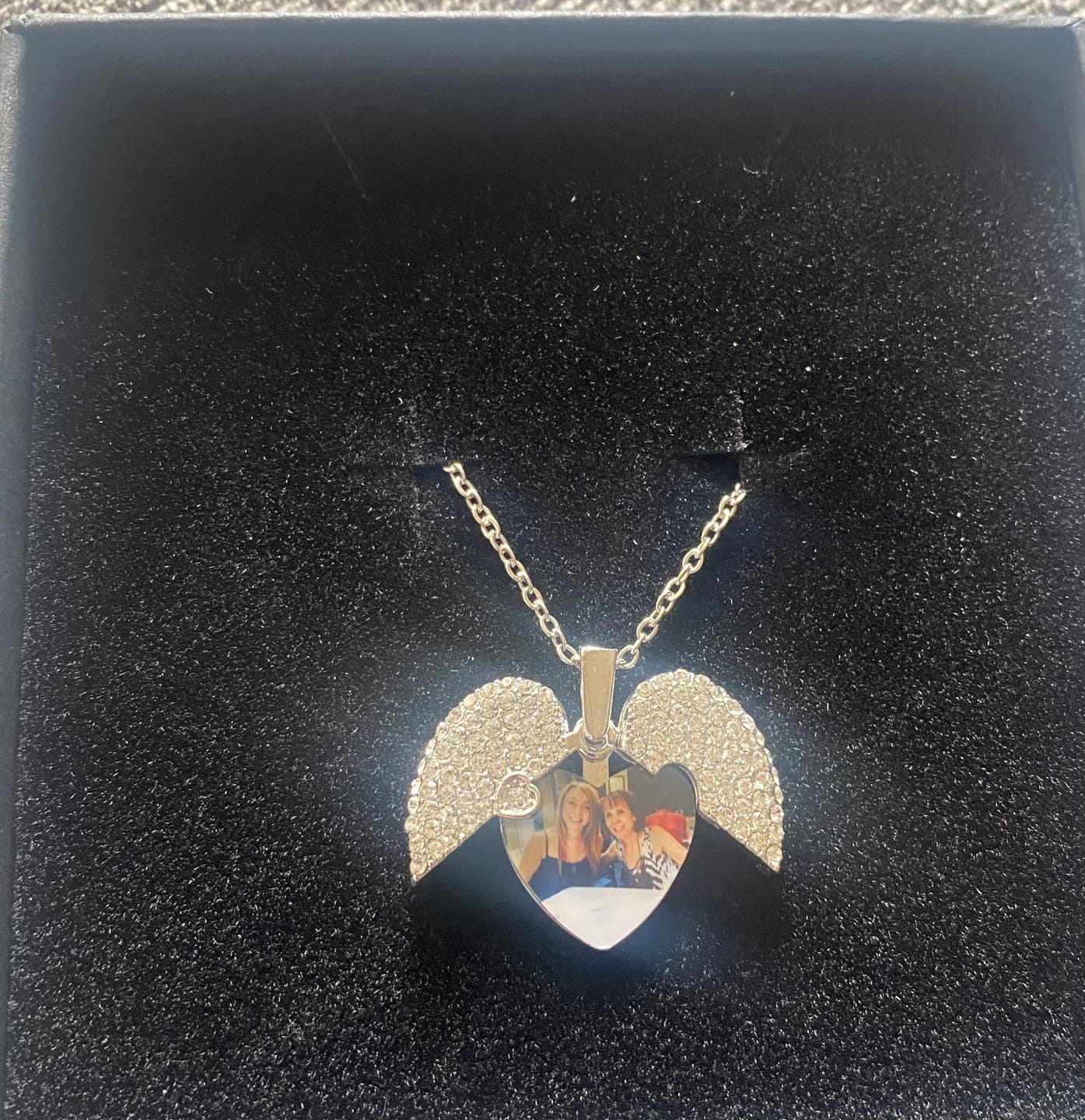 Customer photo review of Custom Bling Heart Locket Hidden Photo Necklace