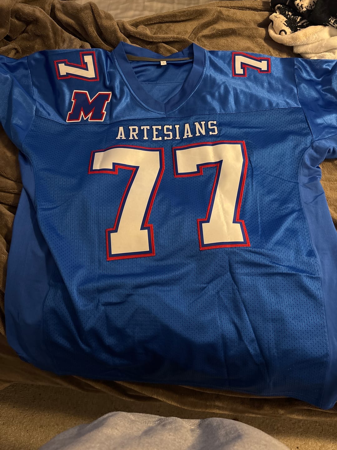Customer photo review of Custom Royal White-Red Classic Style Mesh Authentic American Football Jersey