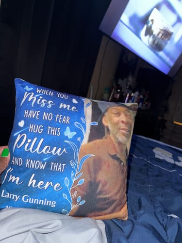 Customer photo review of Photo Inserted When You Miss Me Hug This Family Memorial Gift Personalized Pillow