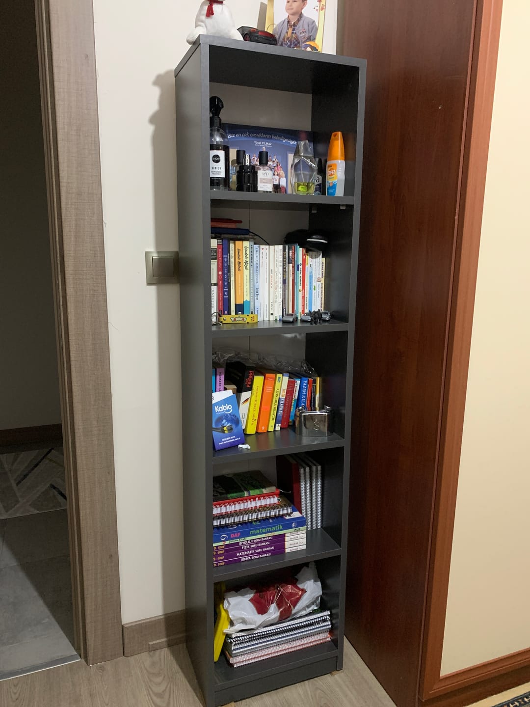Customer photo review of Rani HC111 Kitaplık 5 Raflı Çalışma Odası Kütüphane Modern Duvar Rafı Antrasit